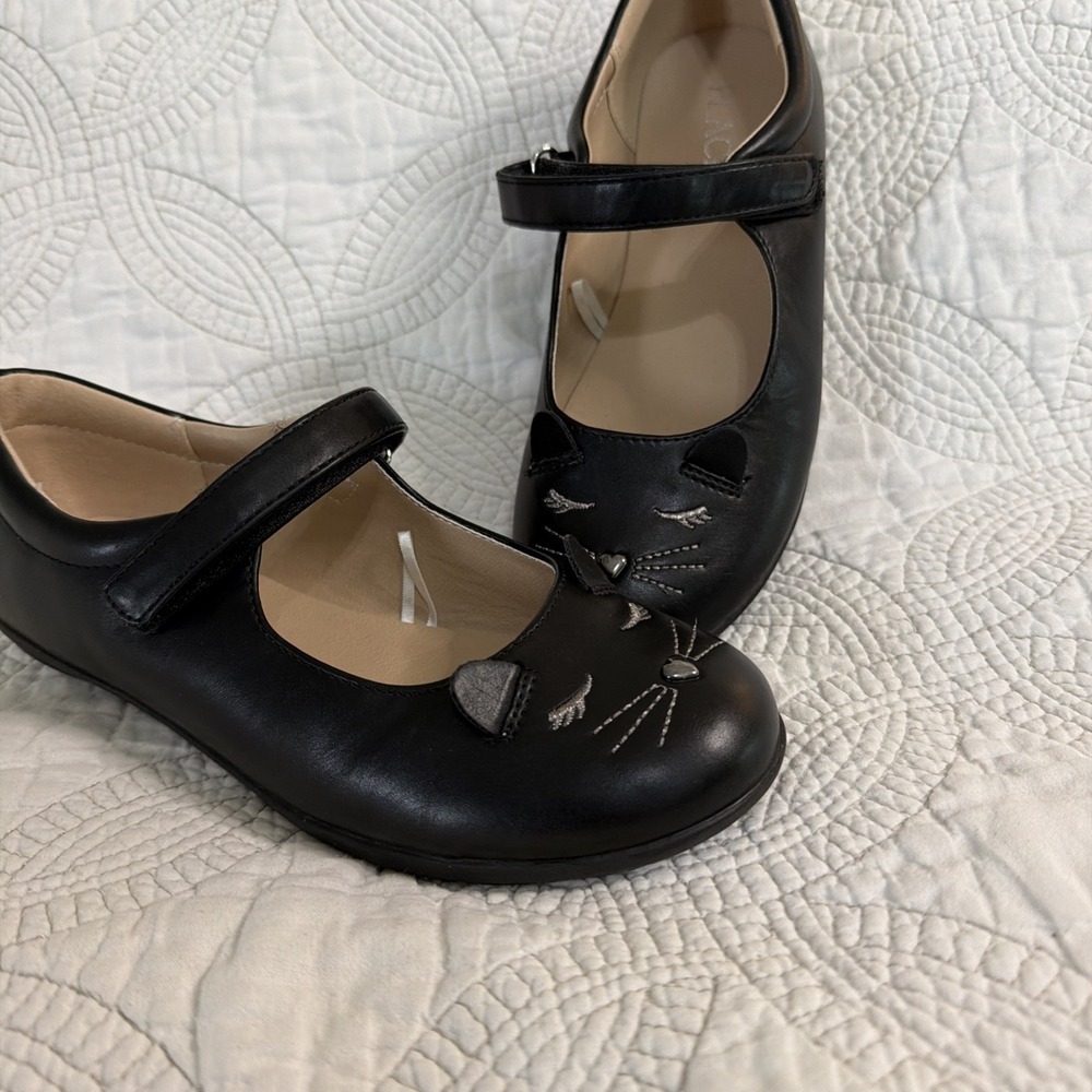 The Children's Place Girls Sz 2 Black Kitty Face Mary Jane Cute‎ Dress Shoes EUC